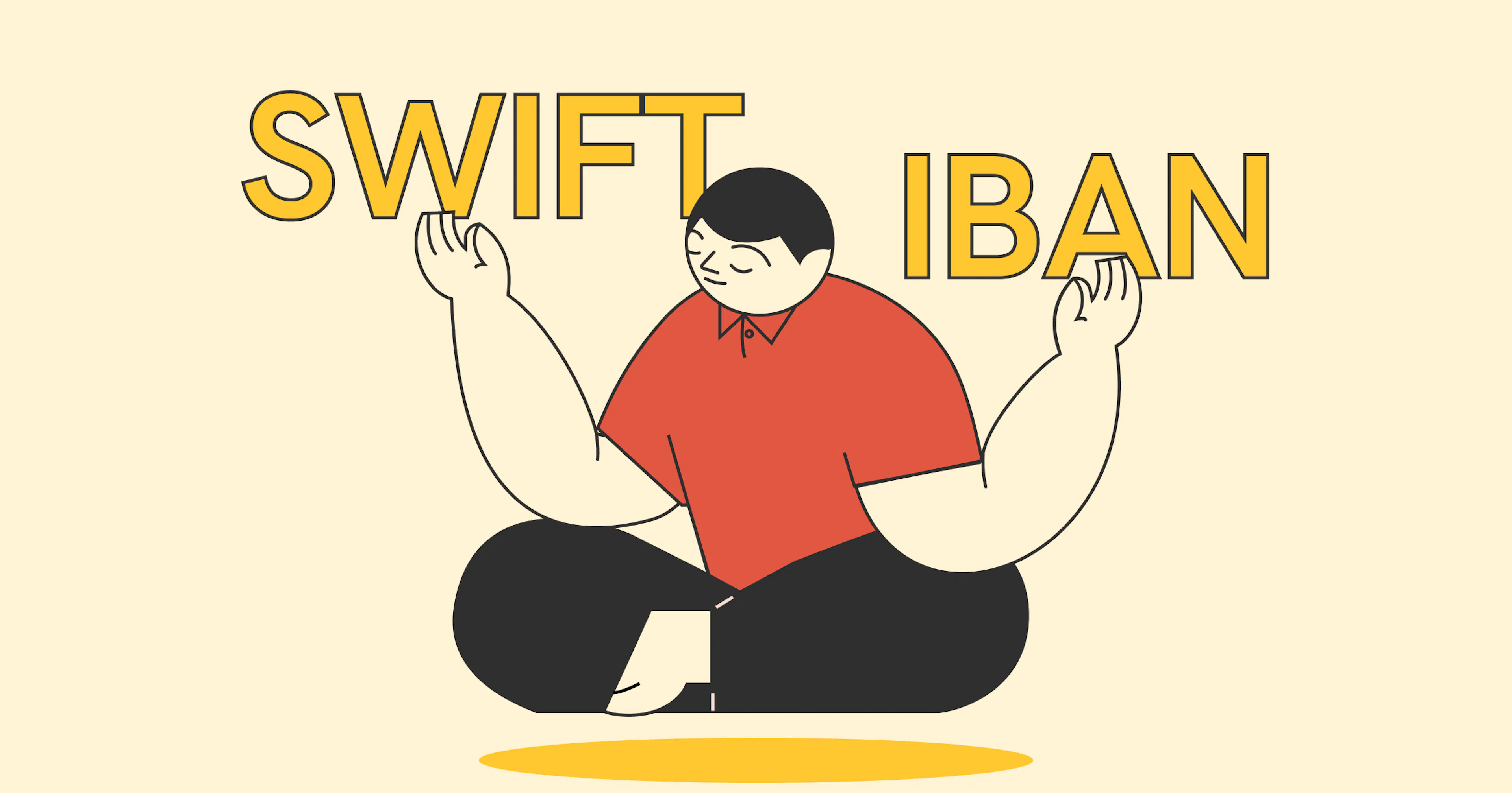 illustration of a man floating in the air with SWIFT and IBAN wordings