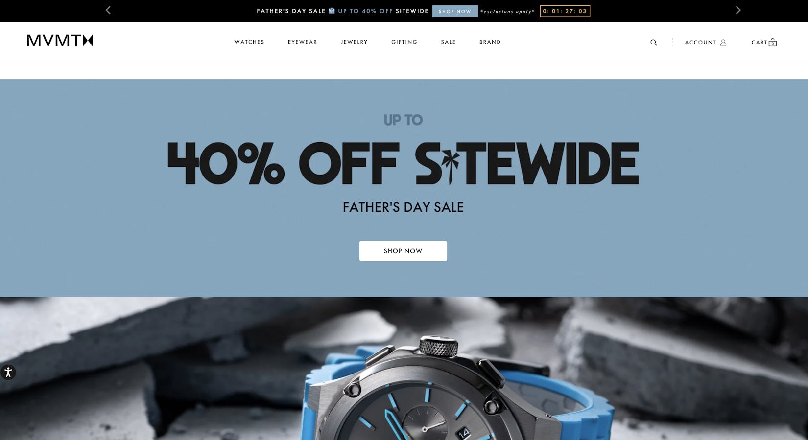 A screenshot of MVMT ecommerce store homepage