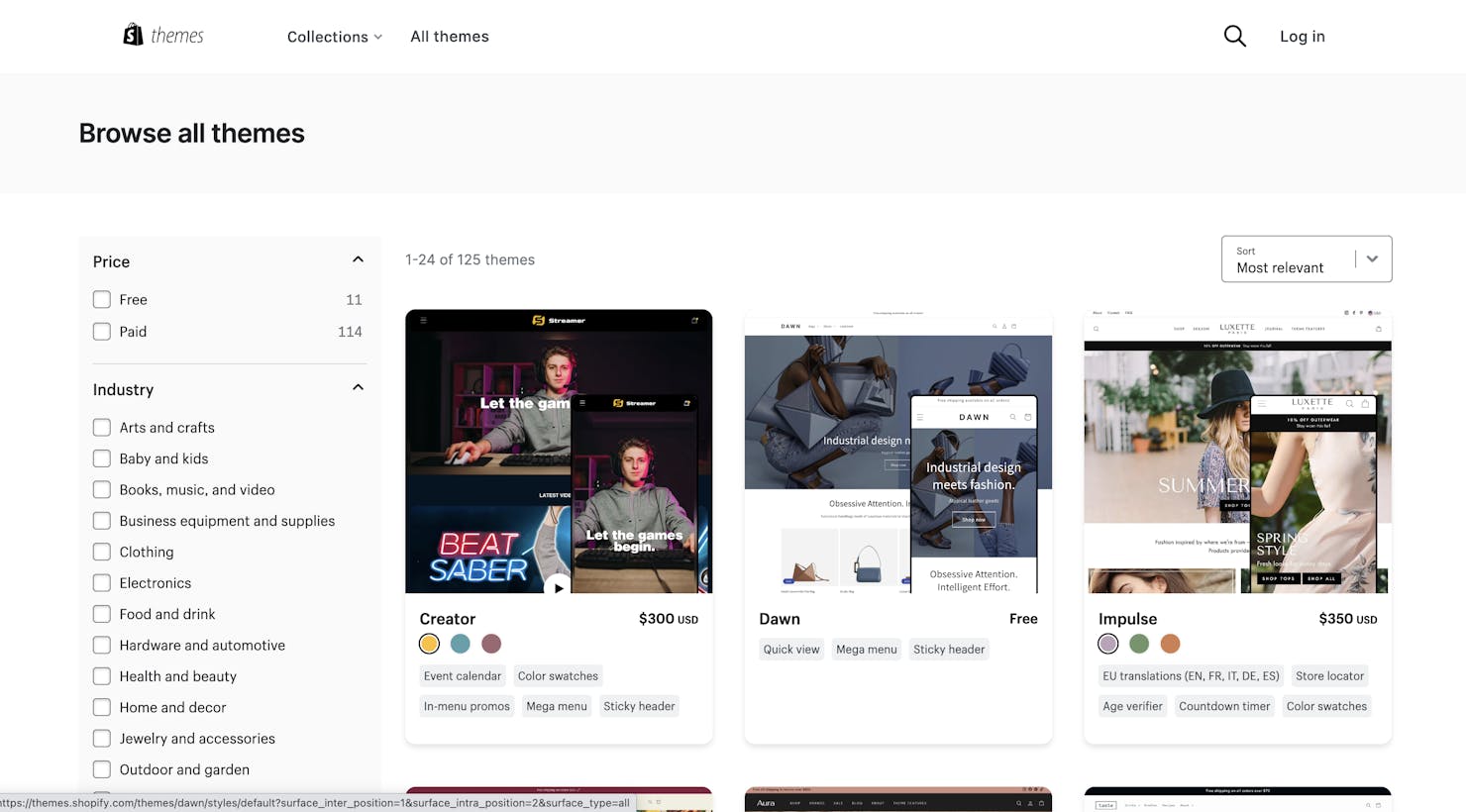 a screenshot showing varieties of Shopify themes