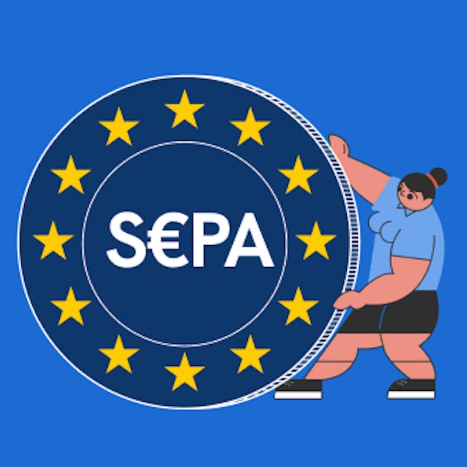 An illustrated woman holding a Euro coin, representing how SEPA payments work.
