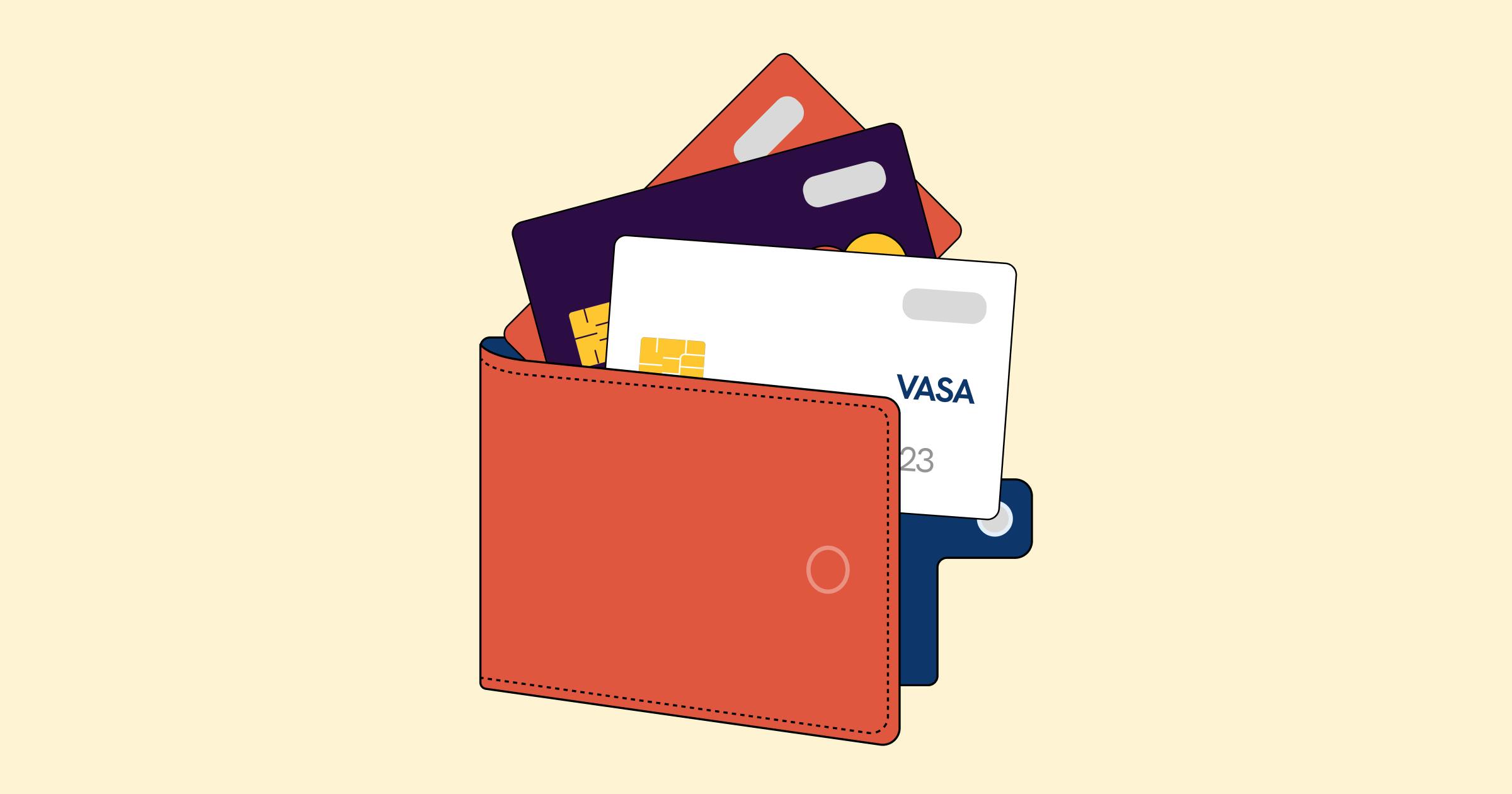 an illustration of a wallet with multiple different visa cards