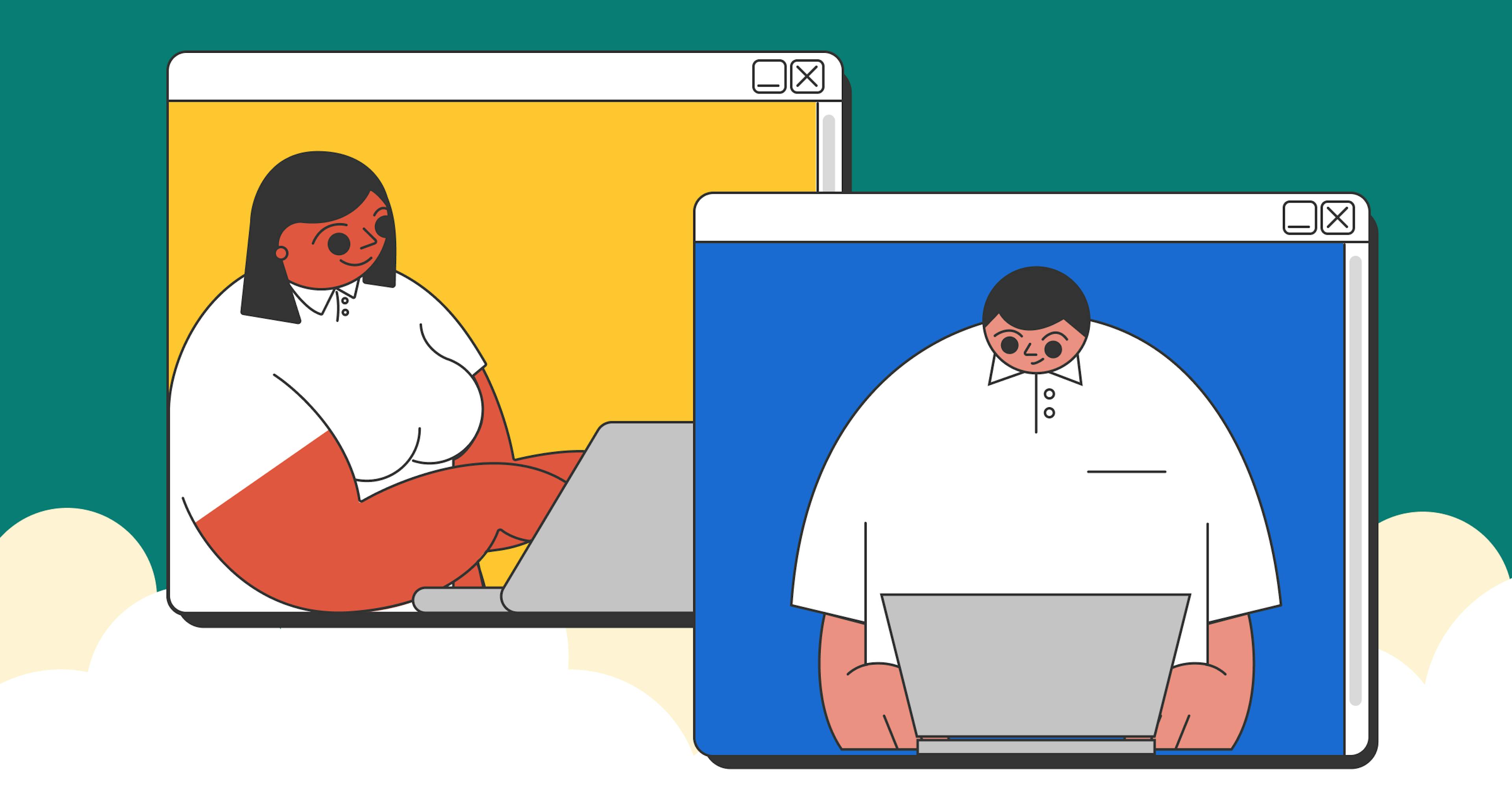 an illustration of two statrys mascots video calling each other