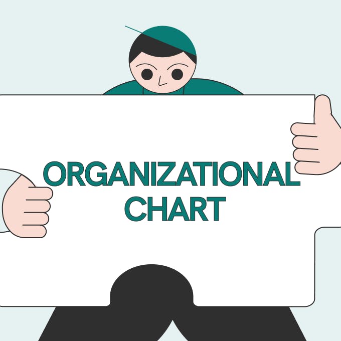 An illustration of a boy holding a puzzle piece with the text Organizational Chart on it