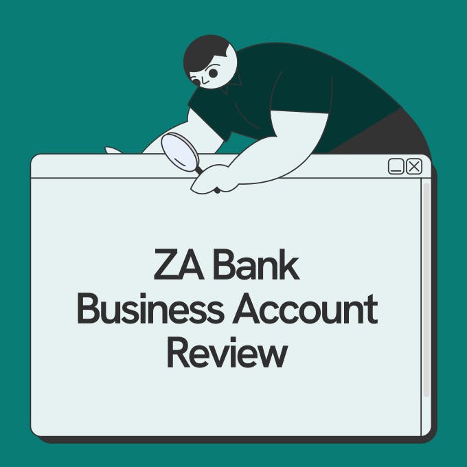 A Statrys boy holding and looking into a screen that says ZA Bank Business Account Review