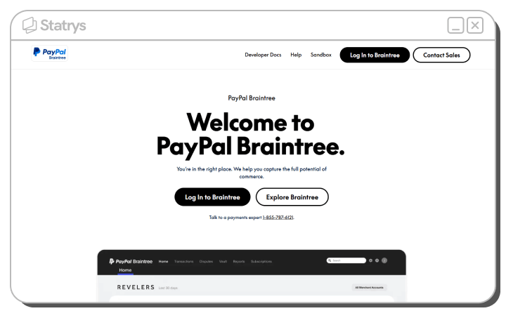 A screenshot of Braintree's website