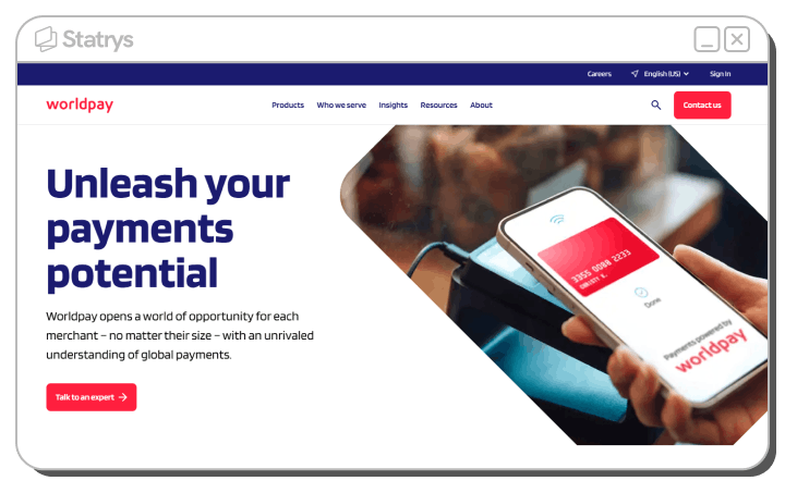 A screenshot of Worldpay's website