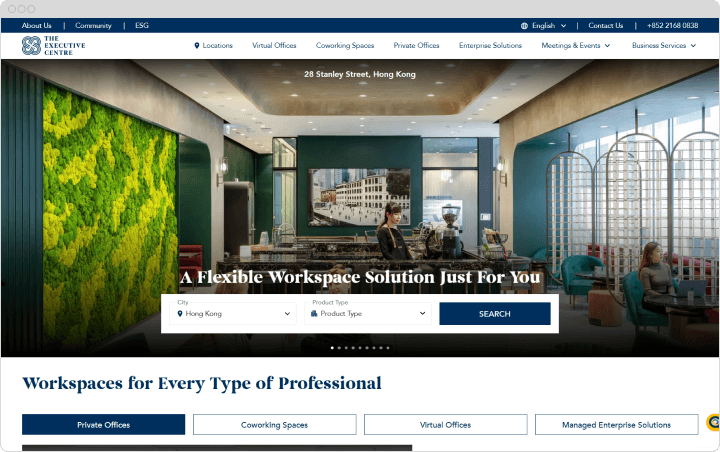 A website screenshot of Executive Centre