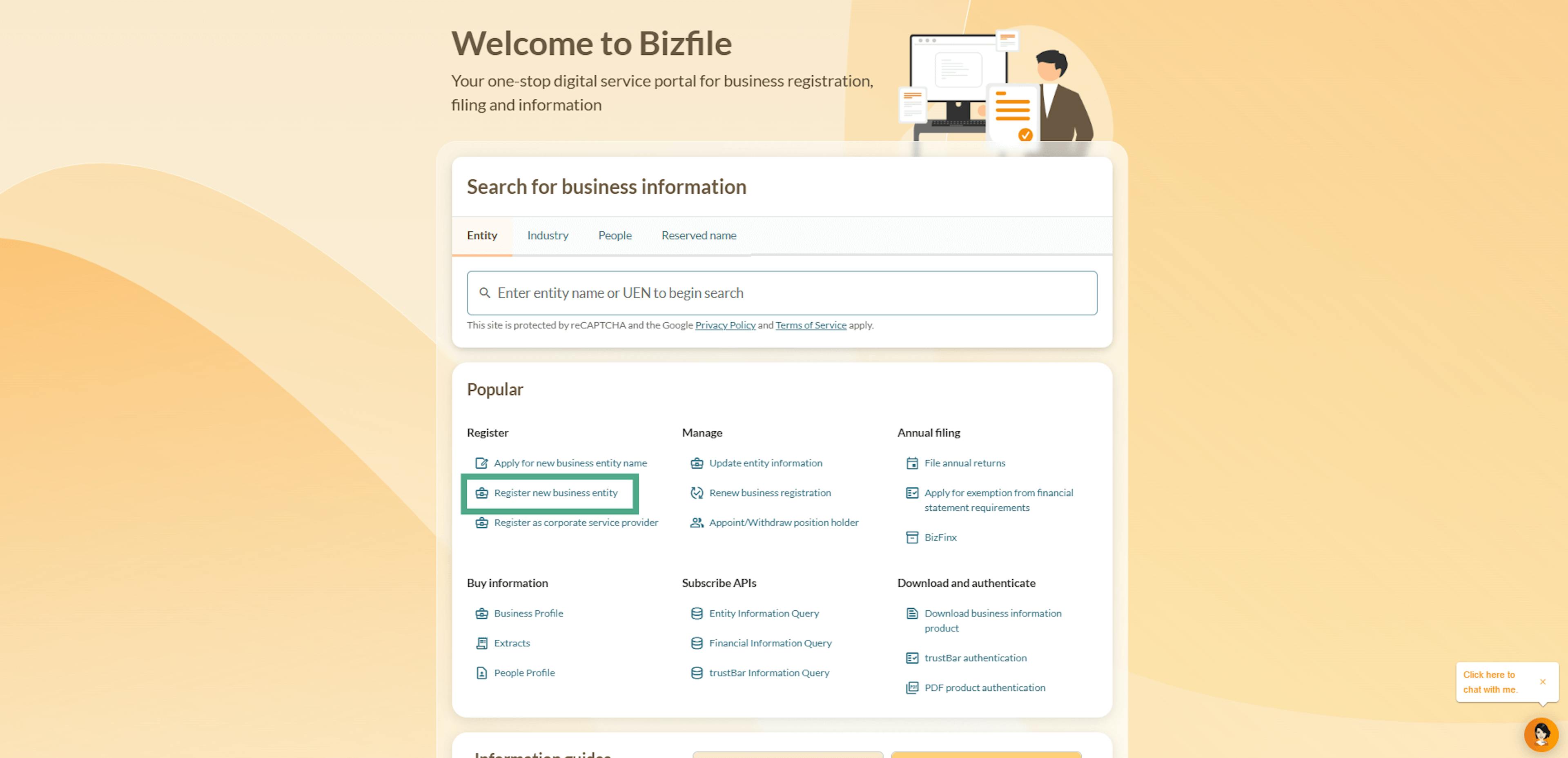 Singapore company registration online application step 1