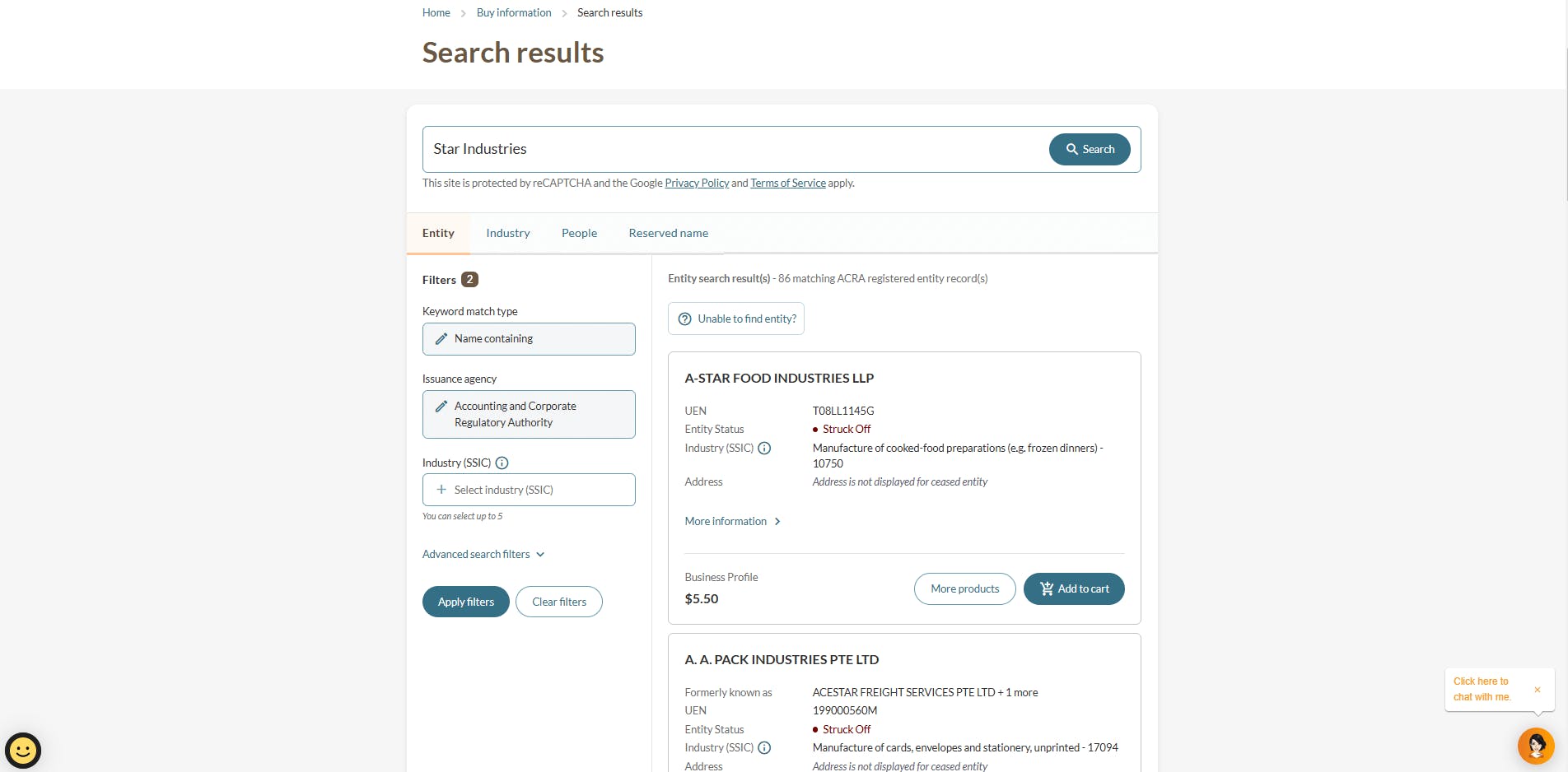 Step 3 to check name availability on Bizfile