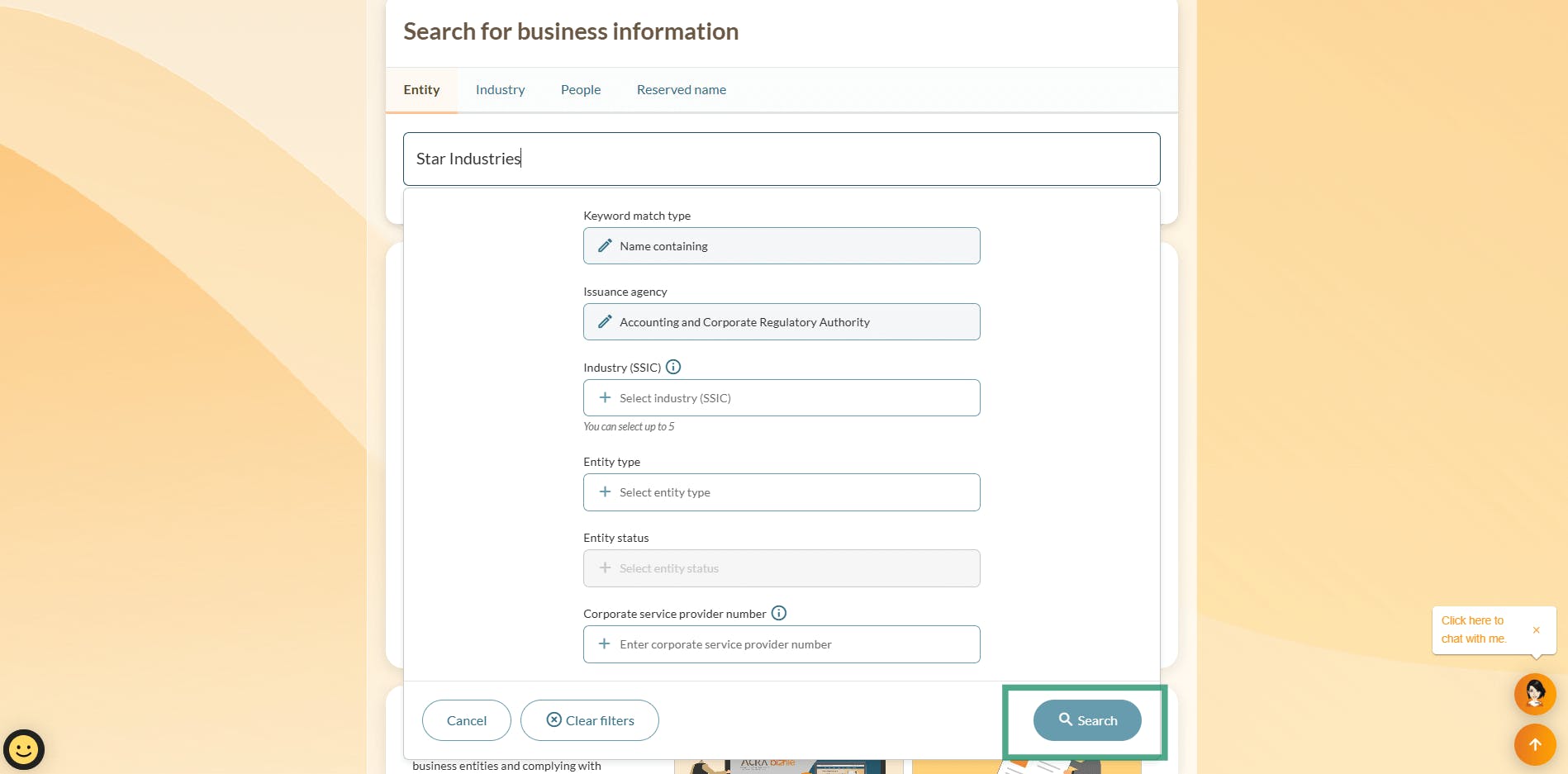 Step 2 to check name availability on Bizfile