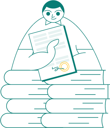 a figure with documents