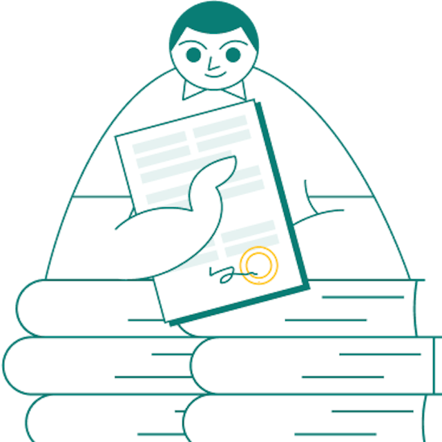 a figure with documents