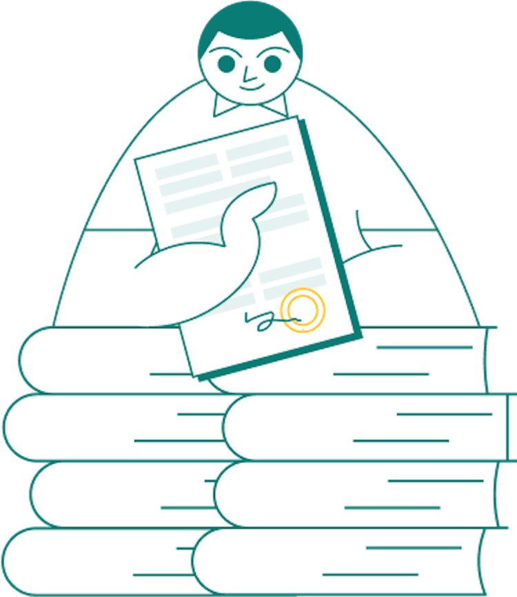 a figure with documents