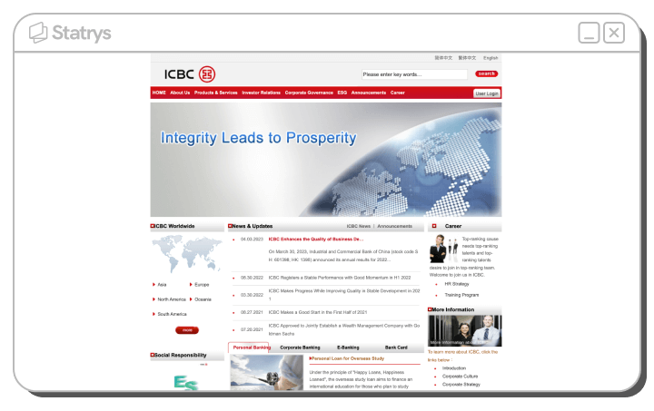 A screenshot of ICBC's website