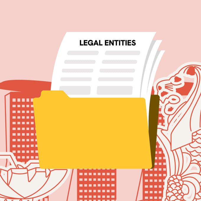 A file of legal entities with Singapore as the background