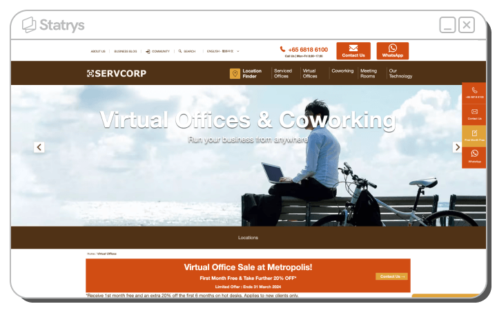 A screenshot of Servcorp website