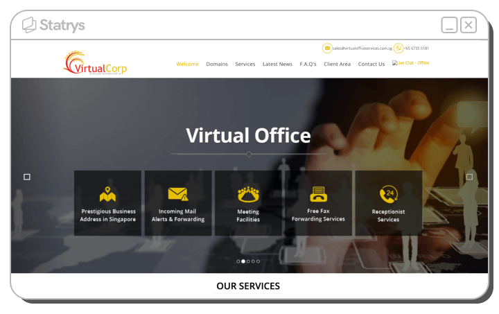A screenshot of VirtualCorp's website