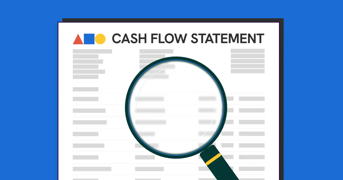 An illustration of a magnifying glass analysing a cash flow statement