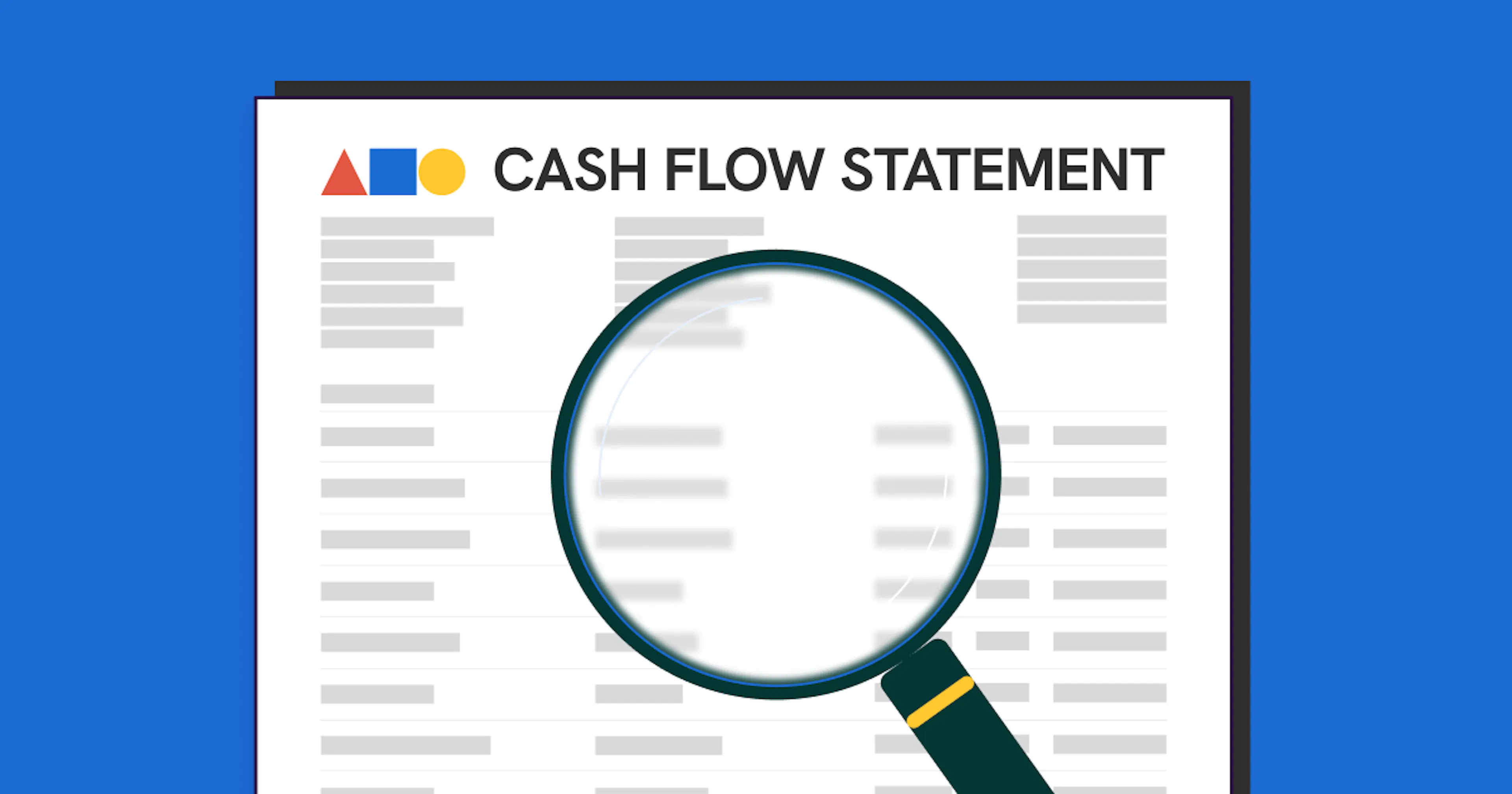 An illustration of a magnifying glass analysing a cash flow statement