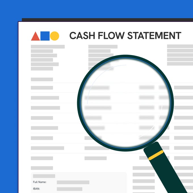 An illustration of a magnifying glass analysing a cash flow statement