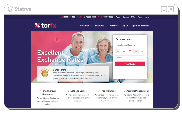 A screenshot of TorFX's website