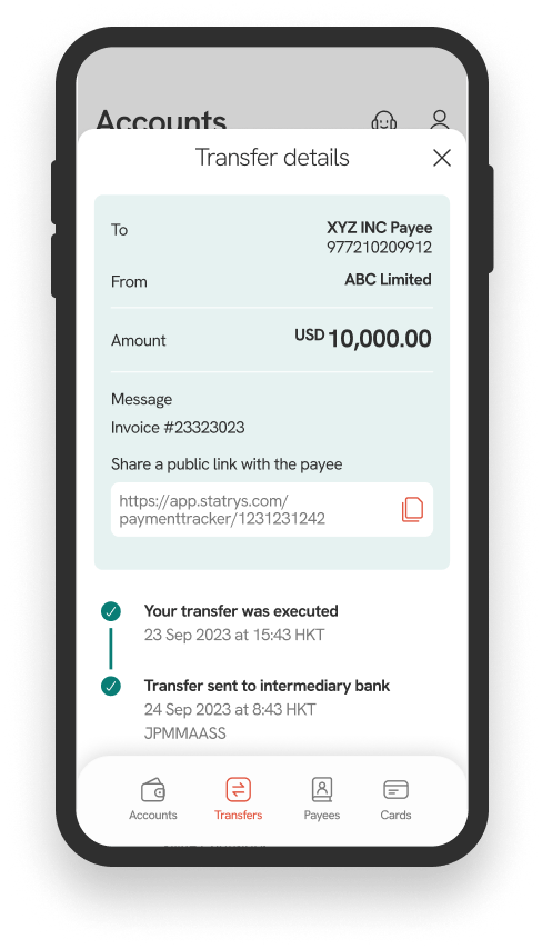 Tracking outbound payments on the mobile app