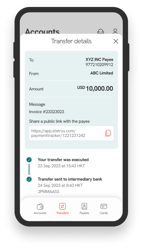 An example of a screen tracking outbound transfers