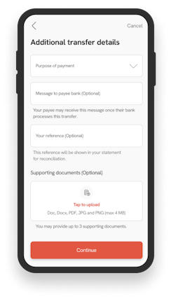 A screen of adding additional payment information on the Mobile App