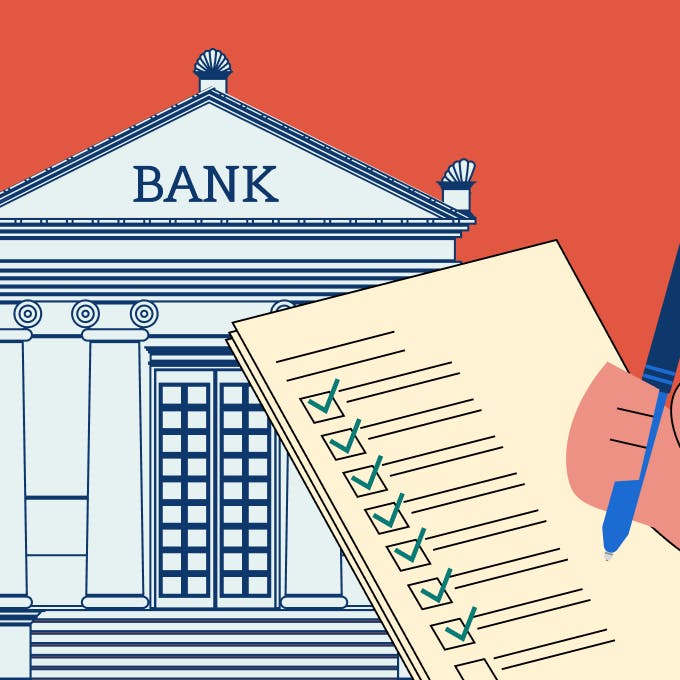 An illustration of a bank and list