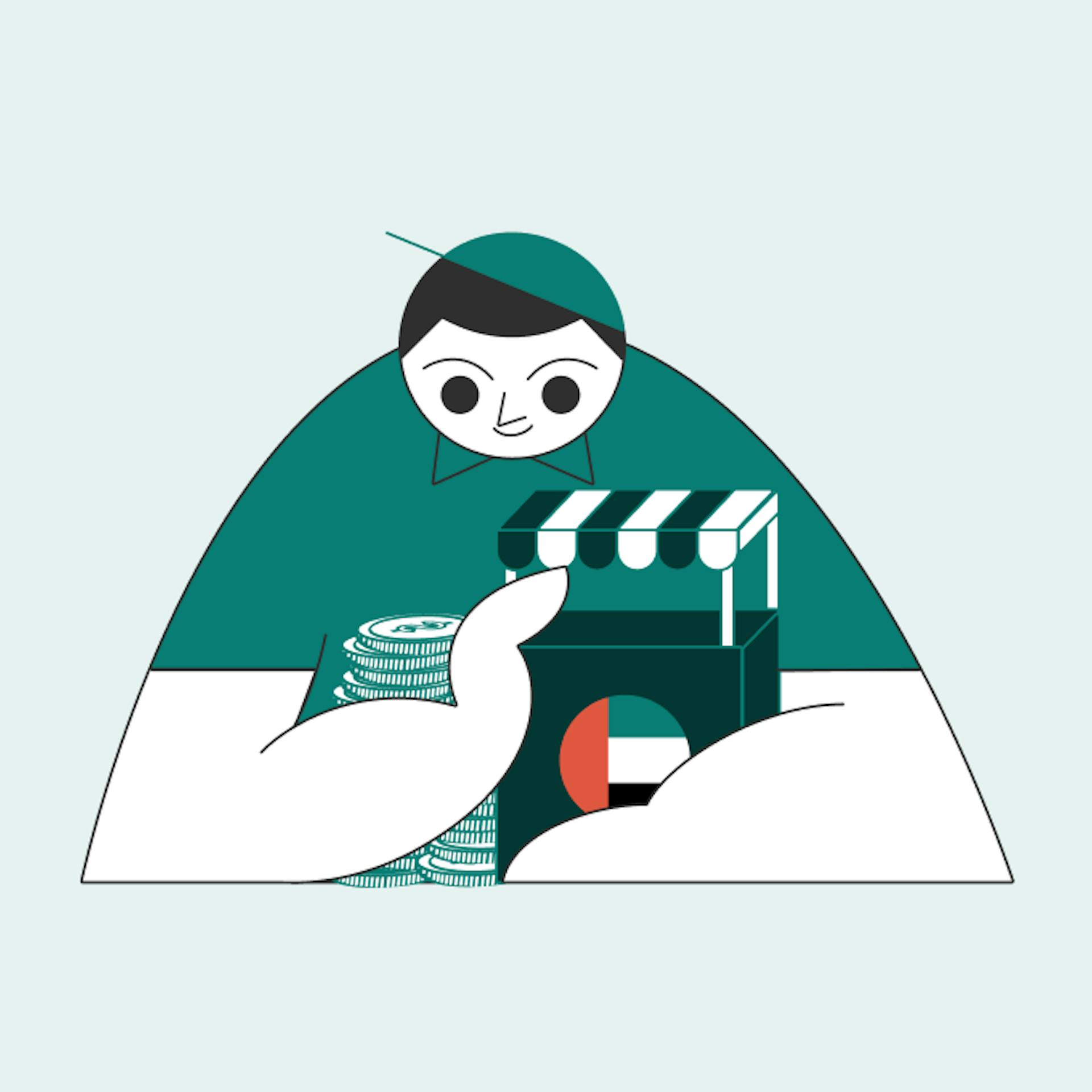 An illustration of a man ready to start a business in Dubai