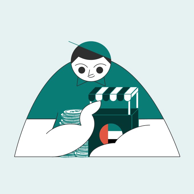 An illustration of a man ready to start a business in Dubai