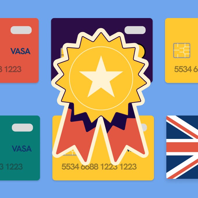 In illustration of a medal with 5 credit cards from the UK