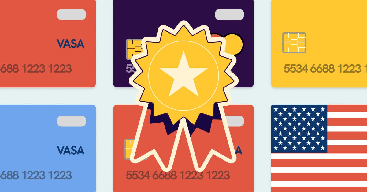 In illustration of a medal with 5 credit cards from the US