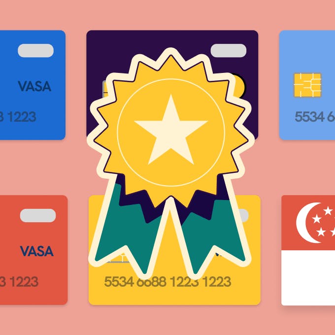 An illustration of a medal with 5 credit cards from Singapore
