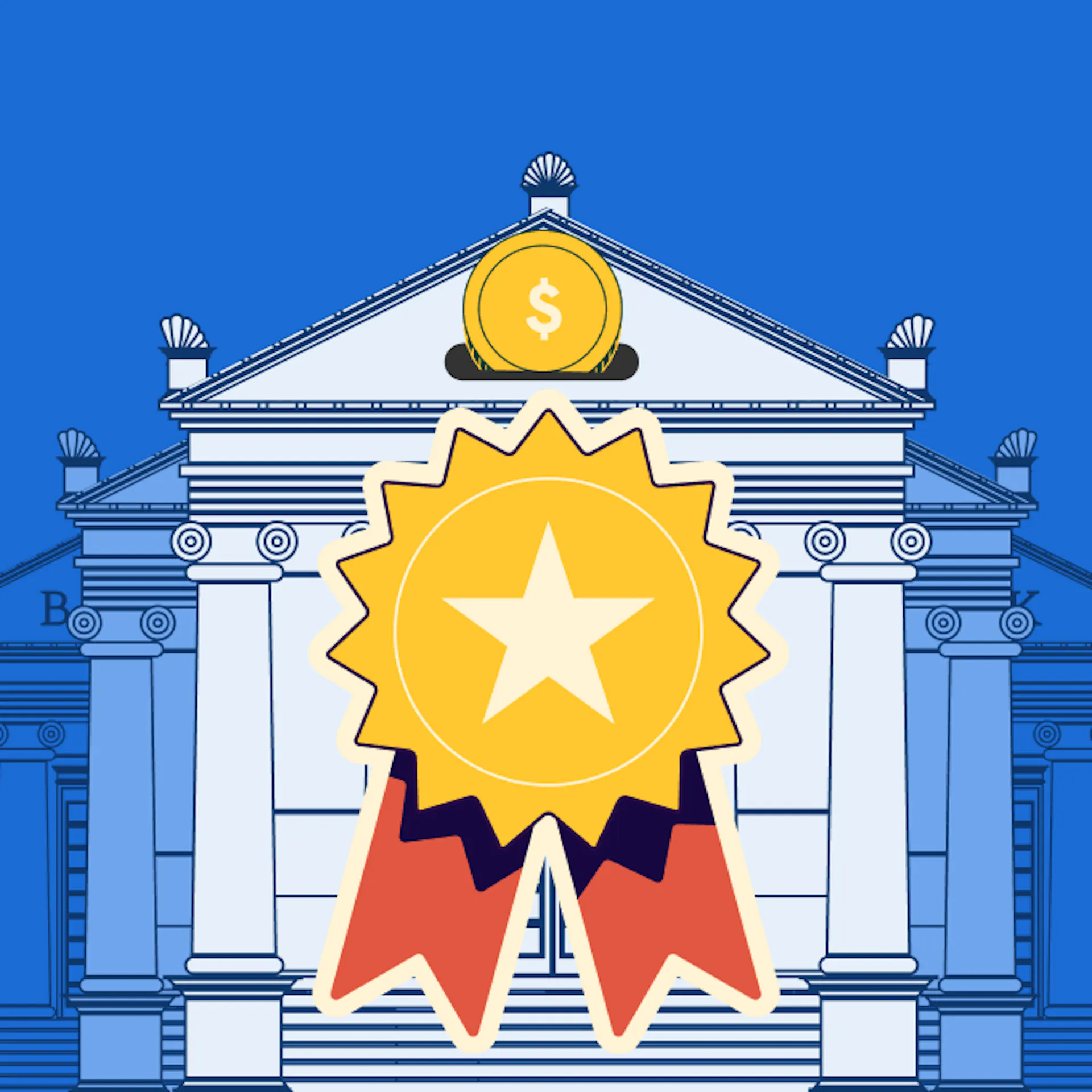 An illustration of 5 bank accounts with a ribbon to show the best