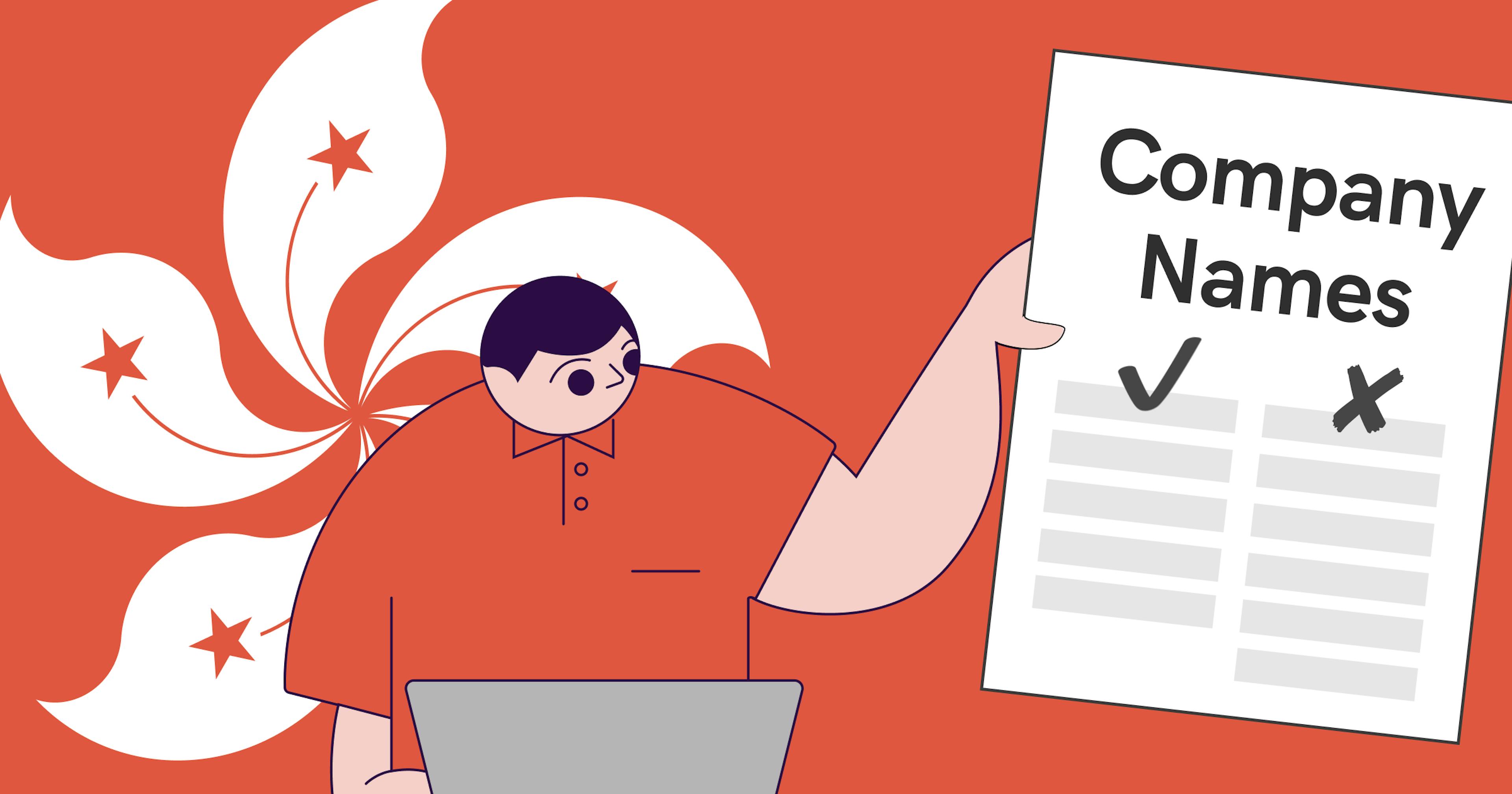 A graphic of a Statrys boy looking at dos and donts for Hong Kong company names