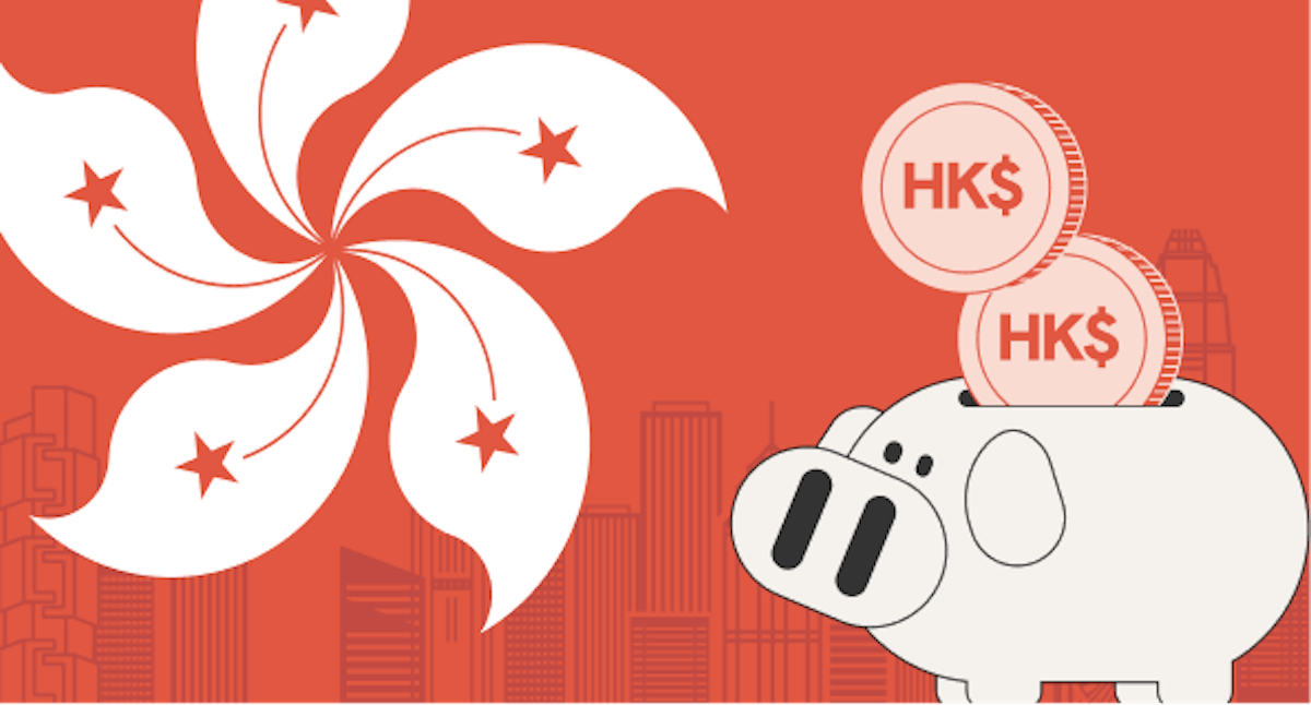 illustration of a piggy bank with hkd coins going into it