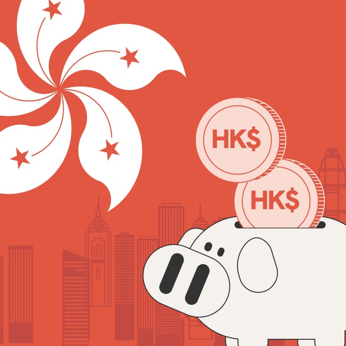 illustration of a piggy bank with hkd coins going into it