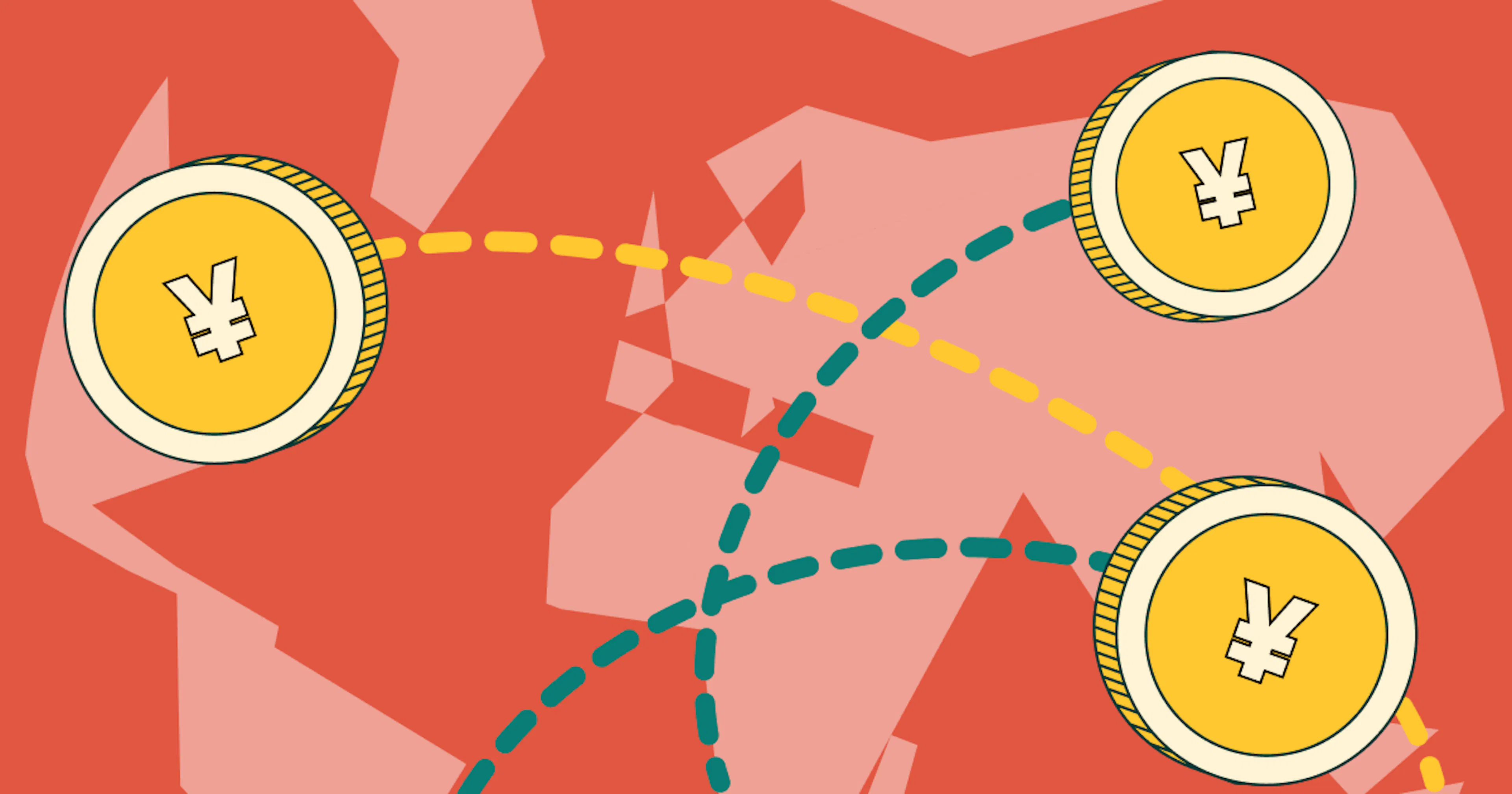 illustration of CNY CNH and RMB being used around the world