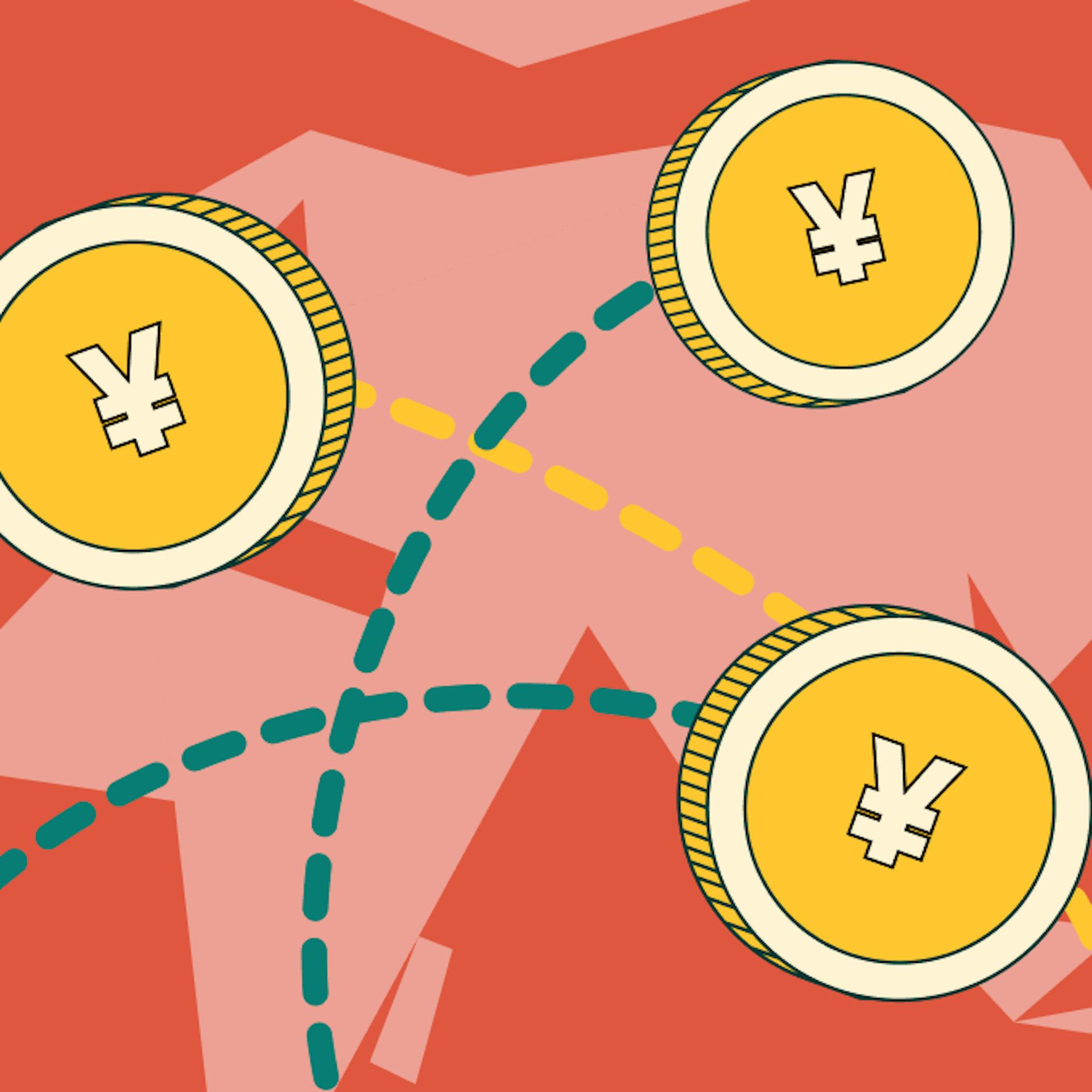 illustration of CNY CNH and RMB being used around the world