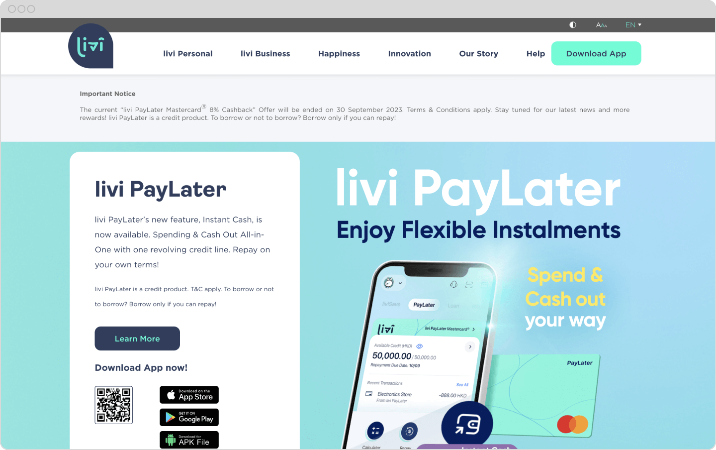 screenshot of livi website