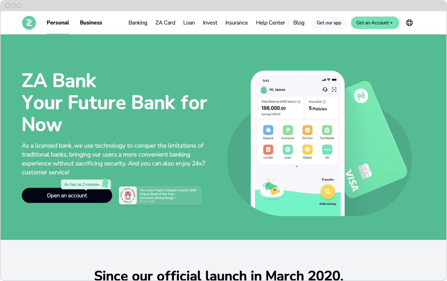 Screenshot of ZA Bank website