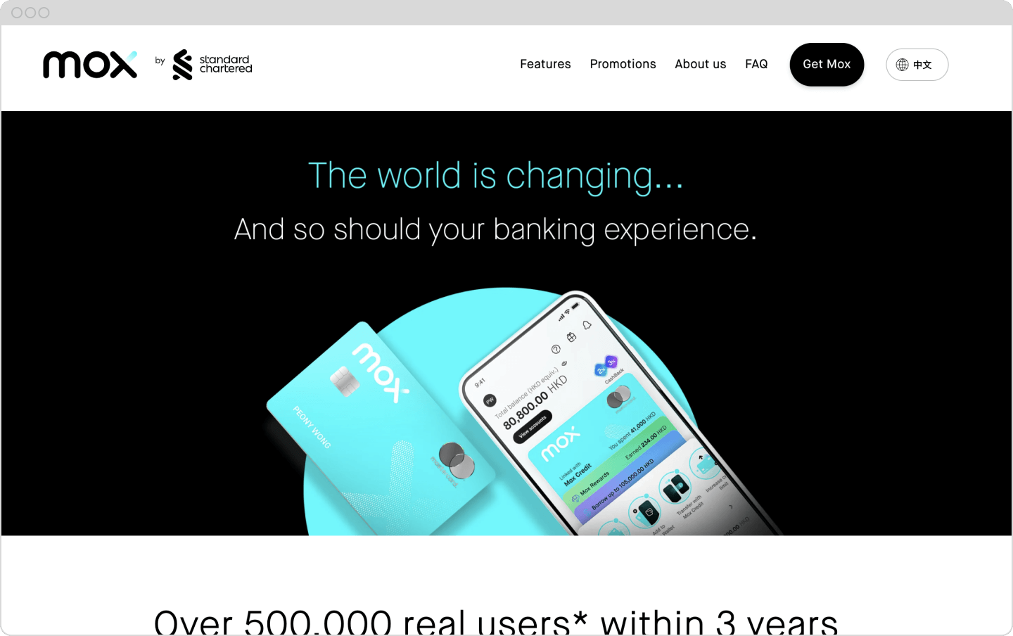 Screenshot of Mox Bank website