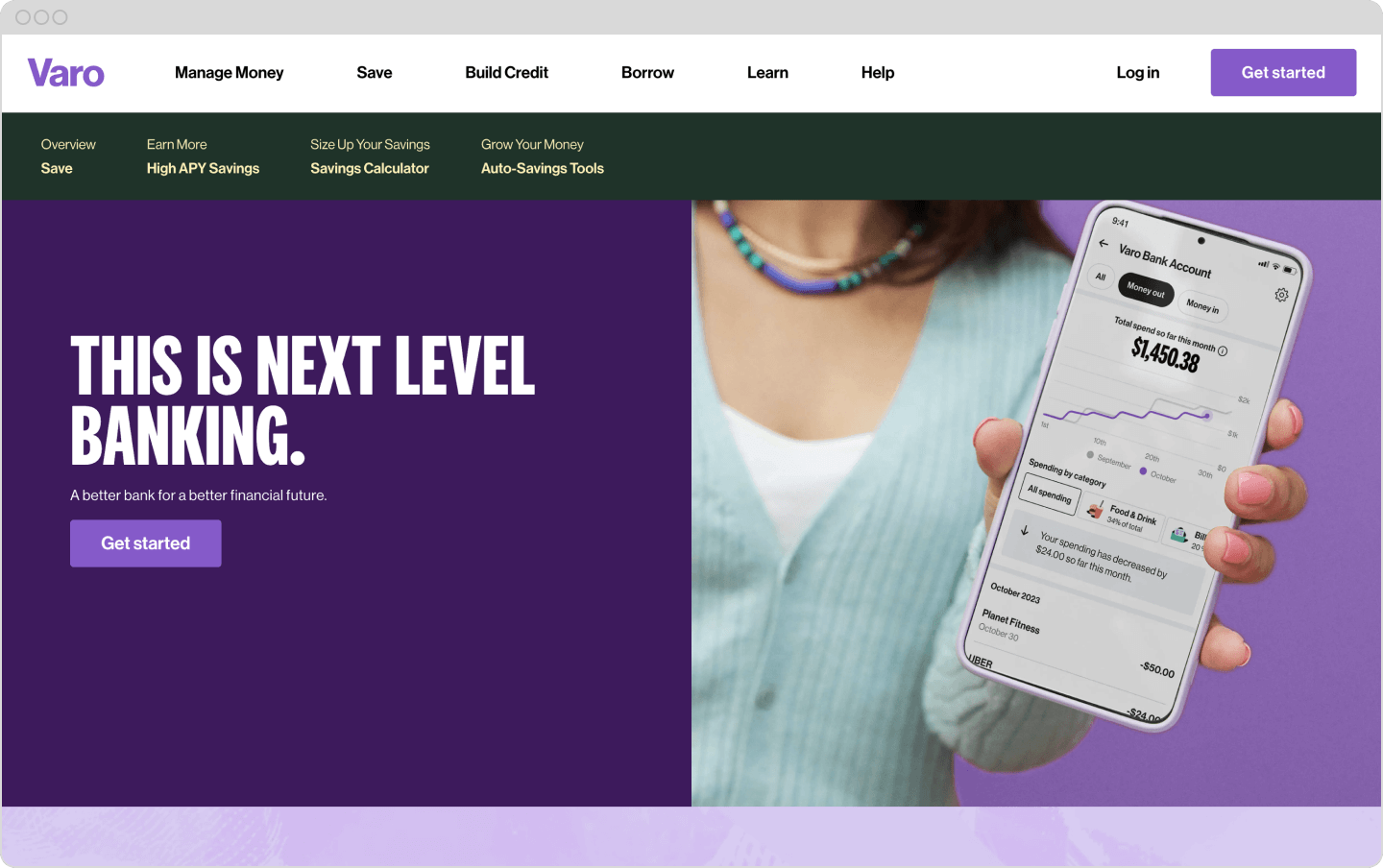 Screenshot of Varo Bank website