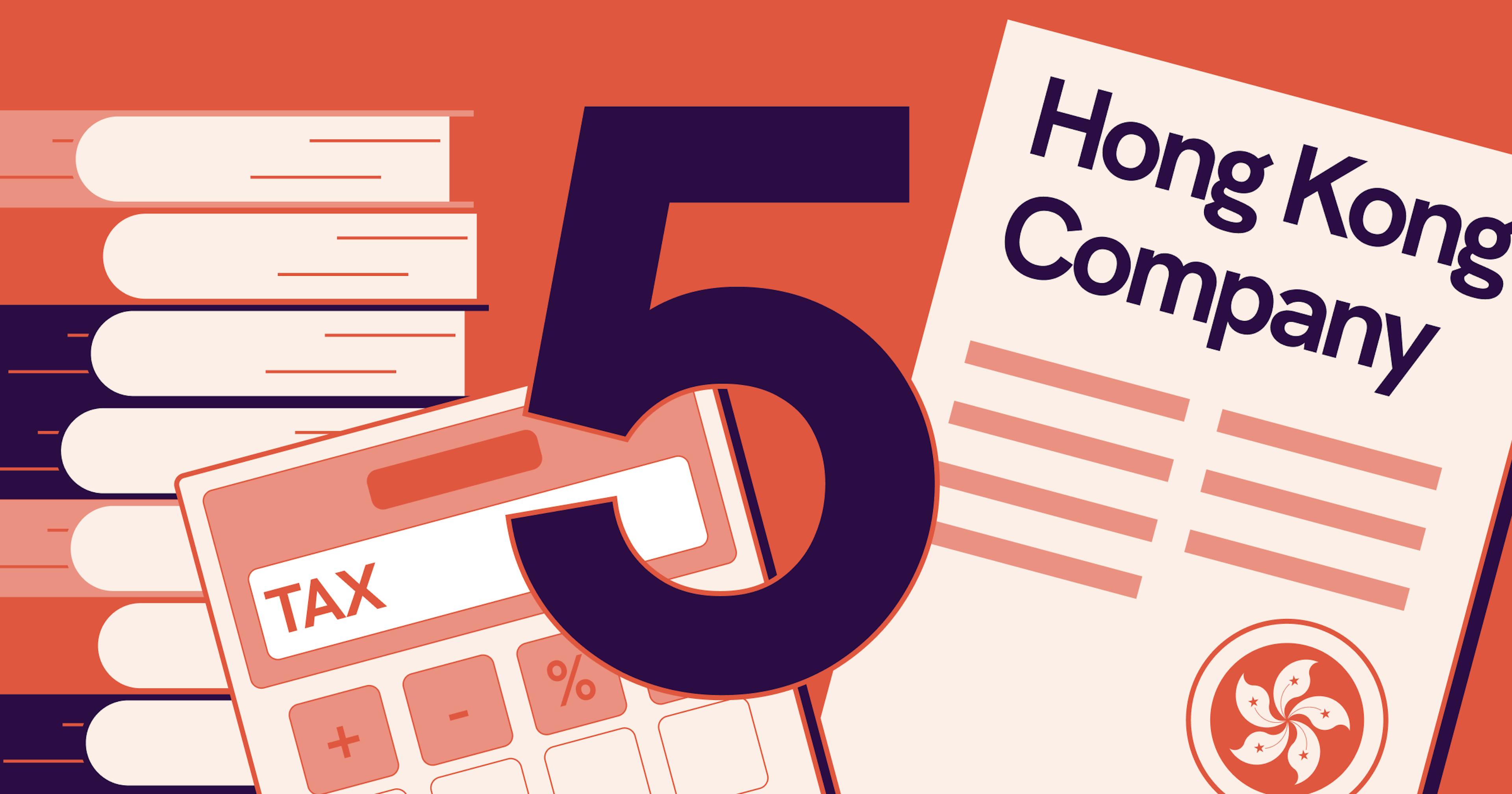 Illustration of tax documents and books for Hong Kong company