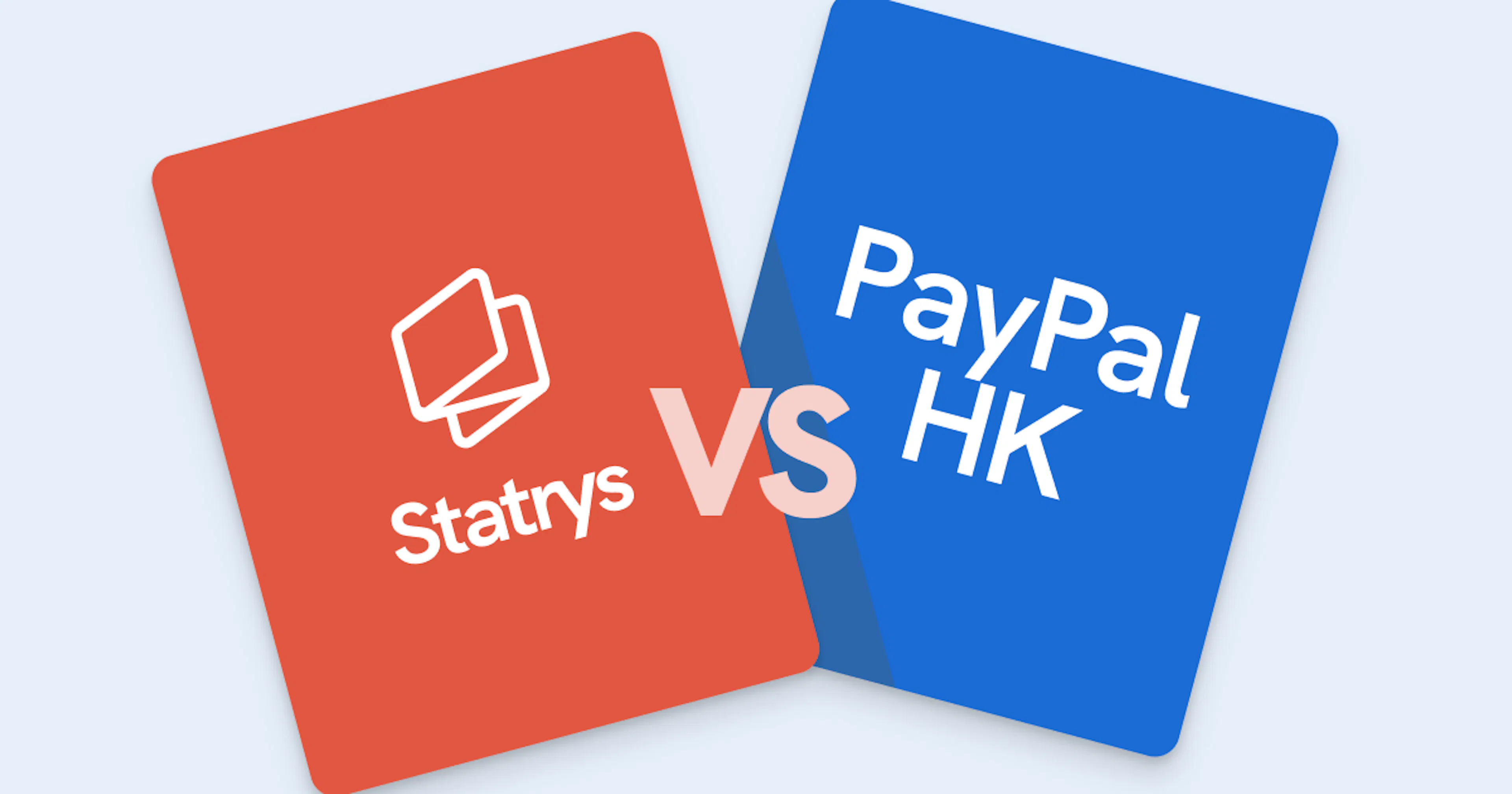 Statrys vs PayPal HK comparison graphic featuring two cards, one for Statrys on the left in coral and one for PayPal HK on the right in blue.