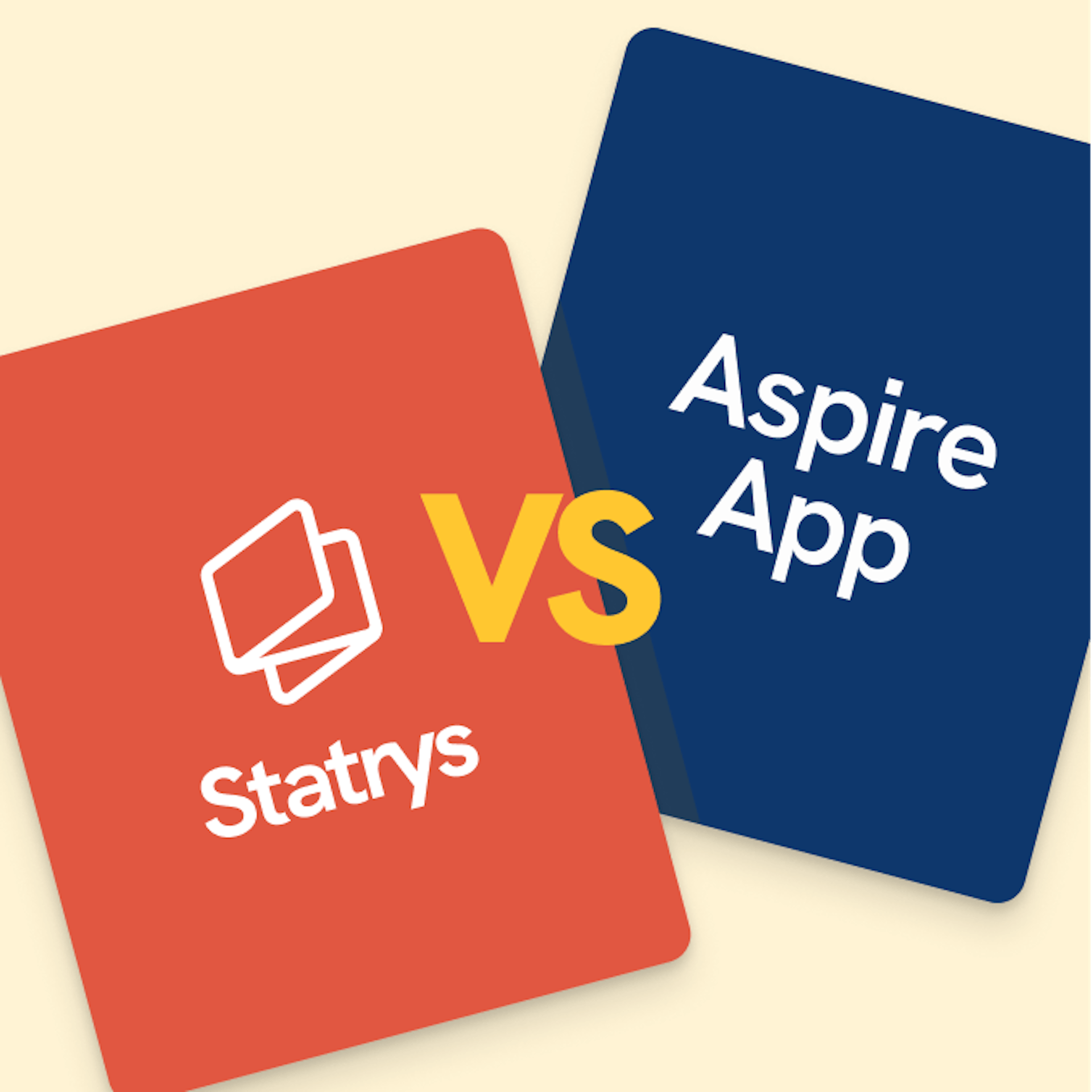 Statrys vs Aspire App comparison graphic featuring two cards, one for Statrys on the left in coral and one for Aspire on the right in navy.
