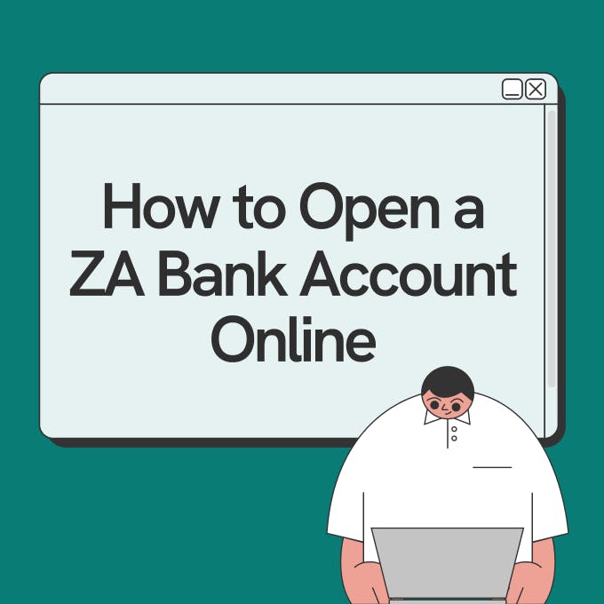A graphic of a Statrys boy on a laptop with a screen that says "How to open a ZA Bank Account online" behind.