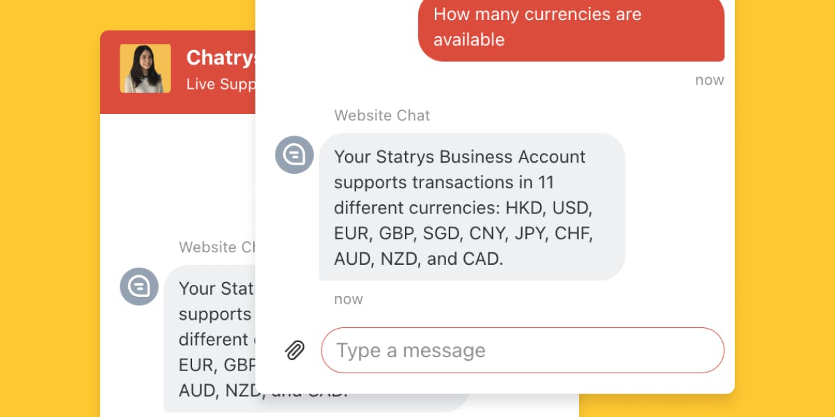 Sample screens of the Chatrys conversation on the Statrys website