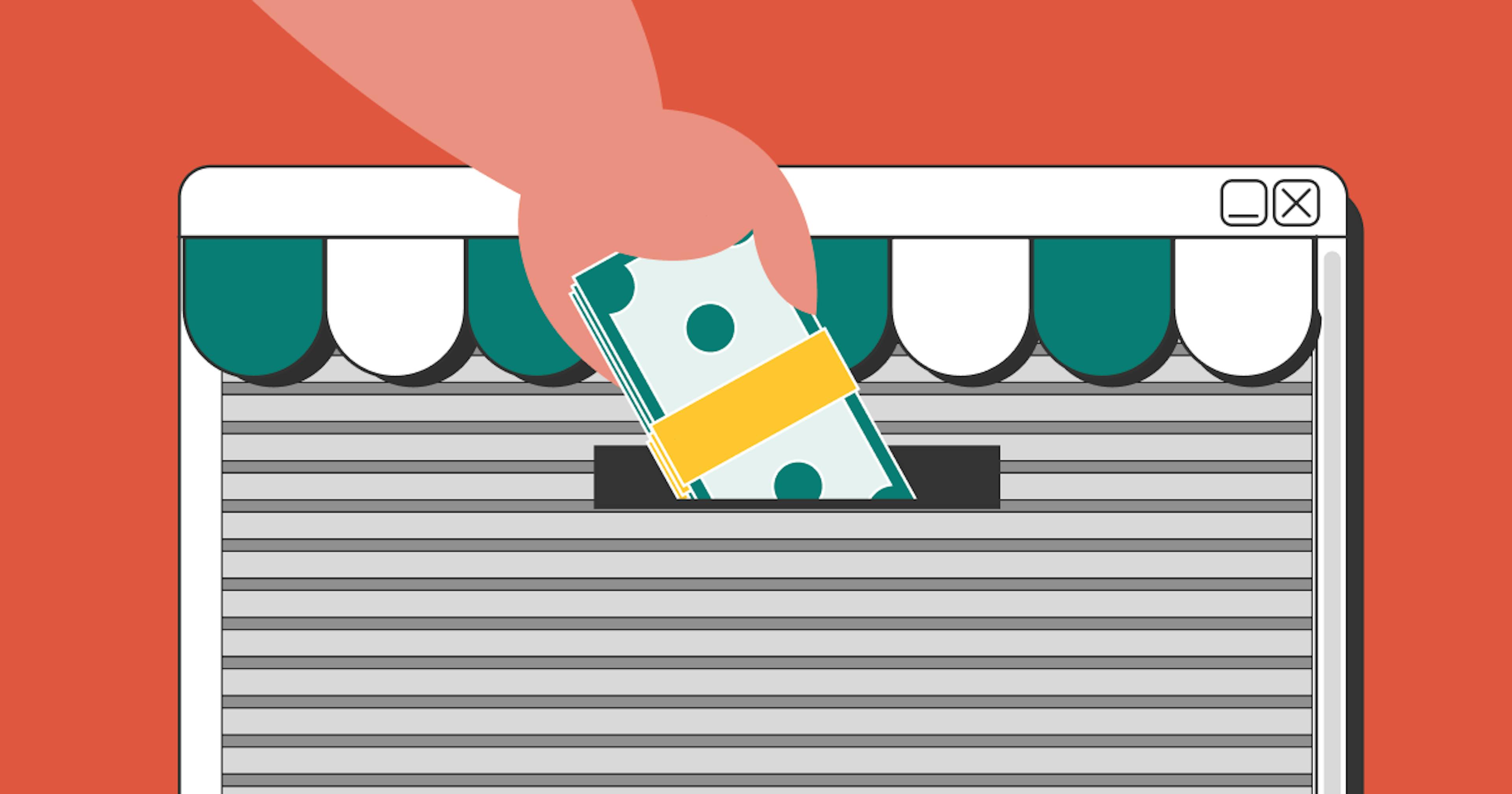 A graphic of a hand inserting funds into a business